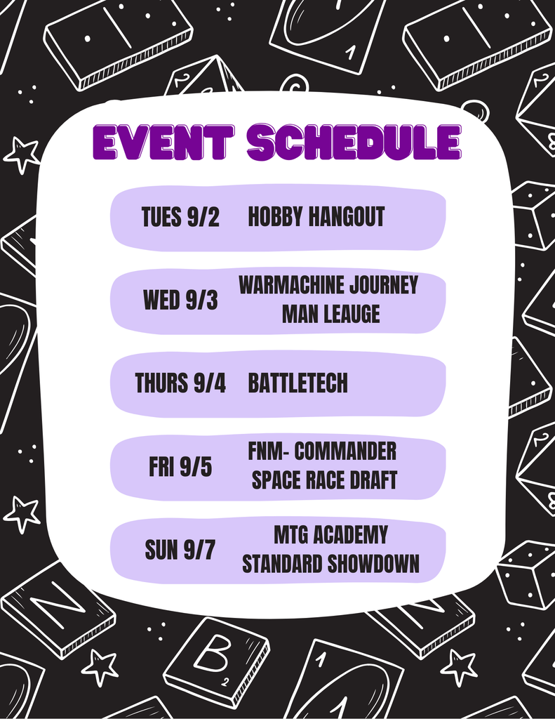 Weekly Events at The Hidden Lair: September 2 – September 7