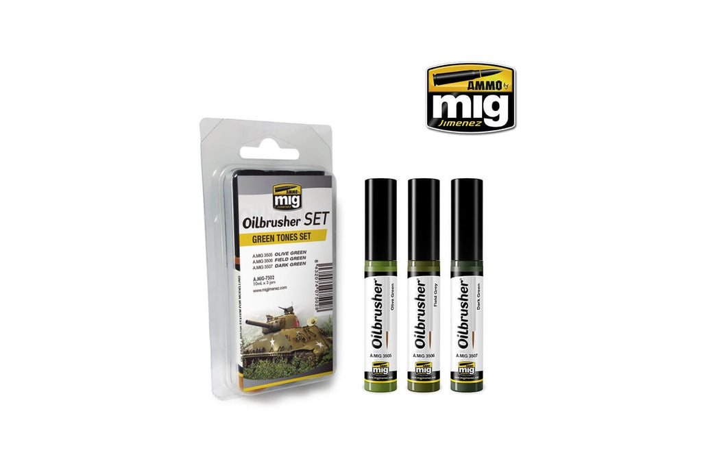 Ammo Mig Oilbrusher Green Tones Set