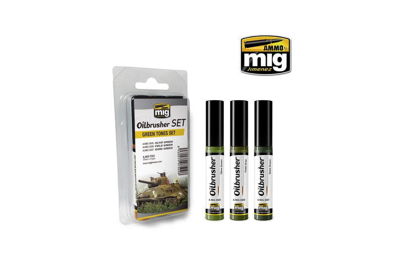 Ammo Mig Oilbrusher Green Tones Set