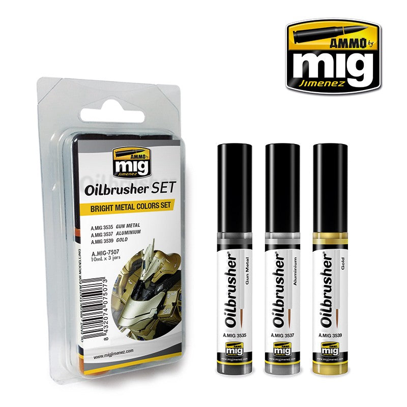 Ammo Mig Oilbrusher Bright Metal Color Set