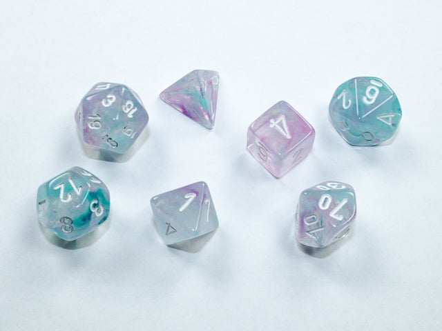 Wisteria / White: Nebula Mini-Polyhedral Dice Set (7's) CHX 20545