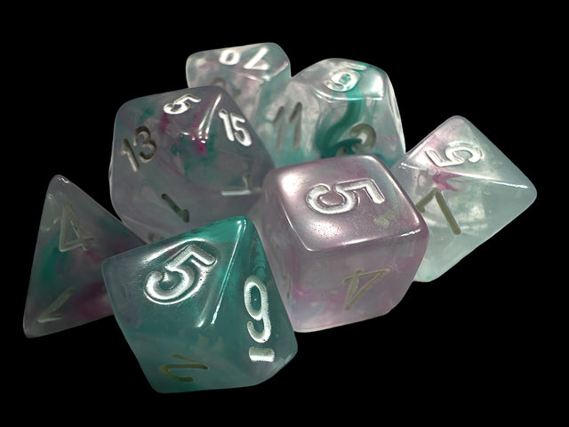 Wisteria / White: Nebula Mini-Polyhedral Dice Set (7's) CHX 20545