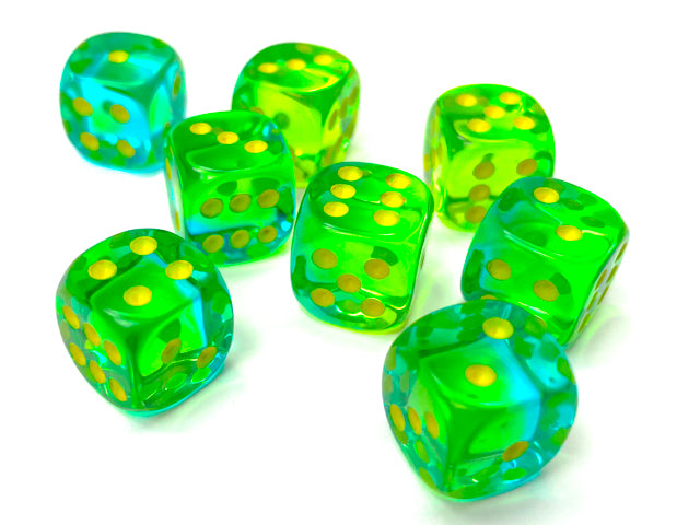 Translucent Green-Teal / Yellow: Gemini 36d6 12mm Dice Block CHX 26866