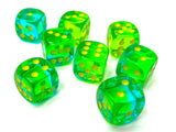 Translucent Green-Teal / Yellow: Gemini 36d6 12mm Dice Block CHX 26866