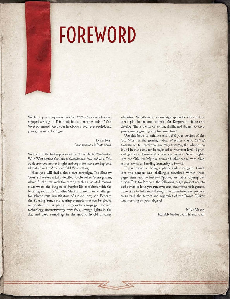 Call of Cthulhu RPG: Against the Mythos in the Down Darker Trails Setting - Shadows over Stillwater (Hardcover) CHA 23156-H