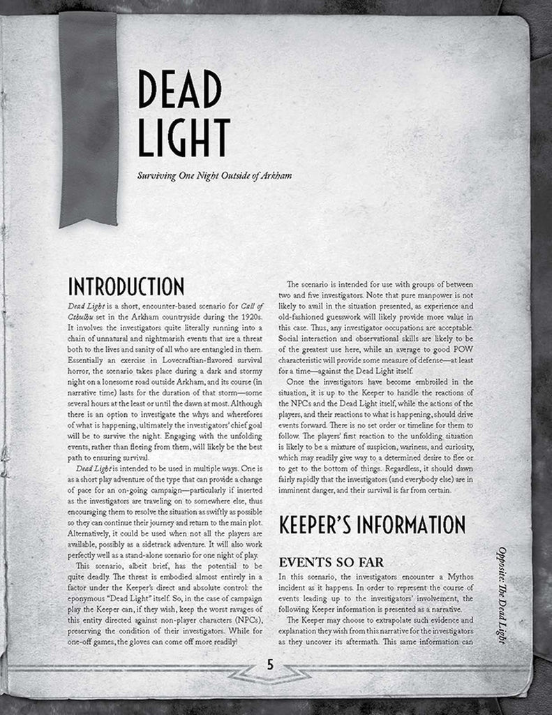 Call of Cthulhu RPG: Dead Light & Other Dark Turns CHA 23159