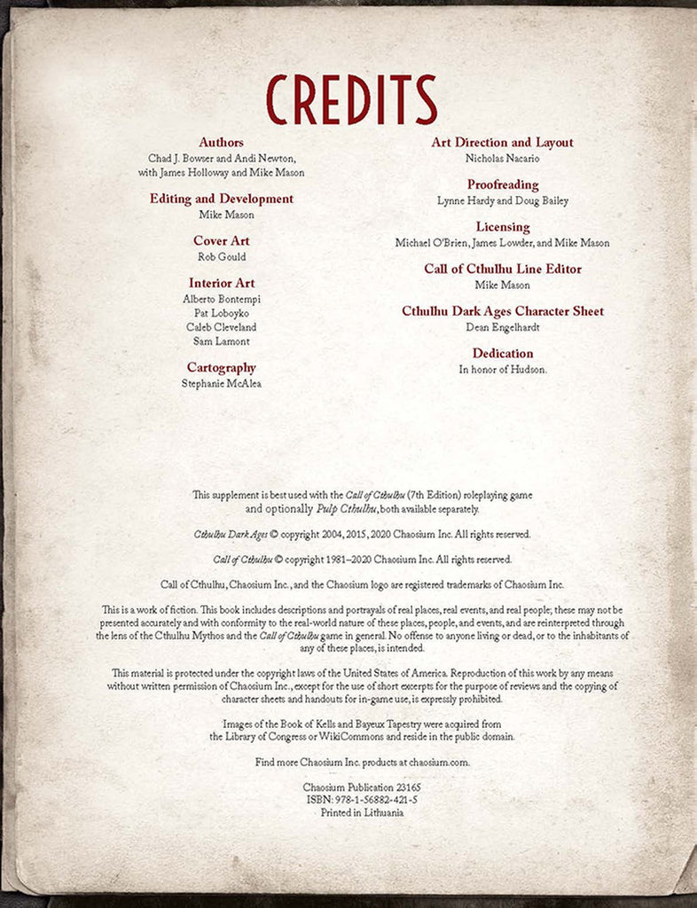 Call of Cthulhu RPG: Cthulhu Dark Ages - 3rd Edition (Hardcover) CHA 23165-H