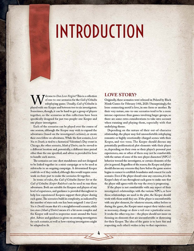 Call of Cthulhu RPG: Does Love Forgive? CHA 23172