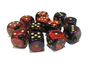 Purple-Red / Gold: Gemini 12d6 16mm Dice Set CHX 26626