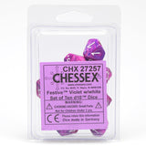Violet / White: Festive d10 Dice Set (10's) CHX 27257