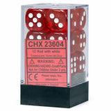 Red with White: Translucent 12d6 16mm Dice Set CHX 23604