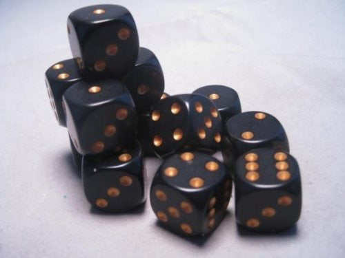Black with Gold: Opaque 12d6 16mm Dice Set CHX 25628 – The