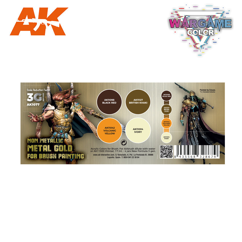 3Gen Acrylics: Wargame Color Set - Non Metallic Metal Gold (with brush) LTG AK-1077