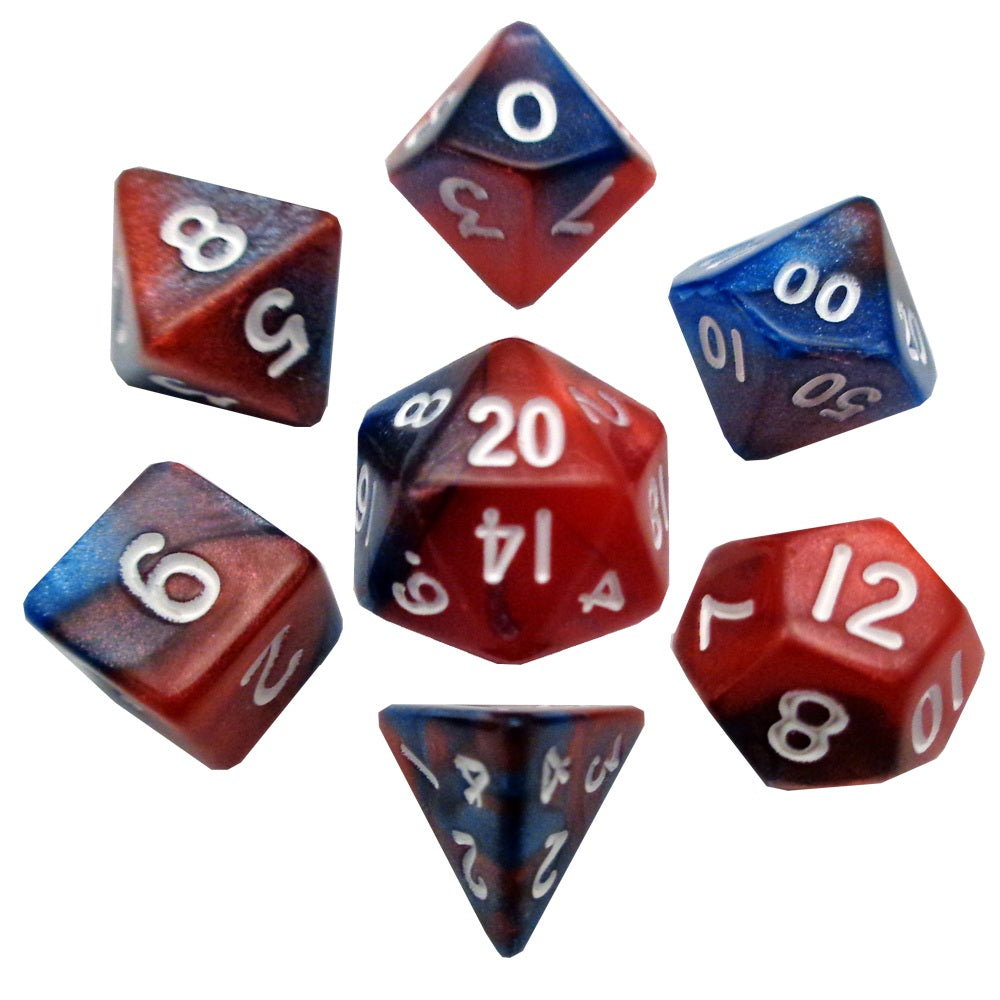 Red/Blue with White Numbers 10mm Mini Polyhedral Dice Set MET 412