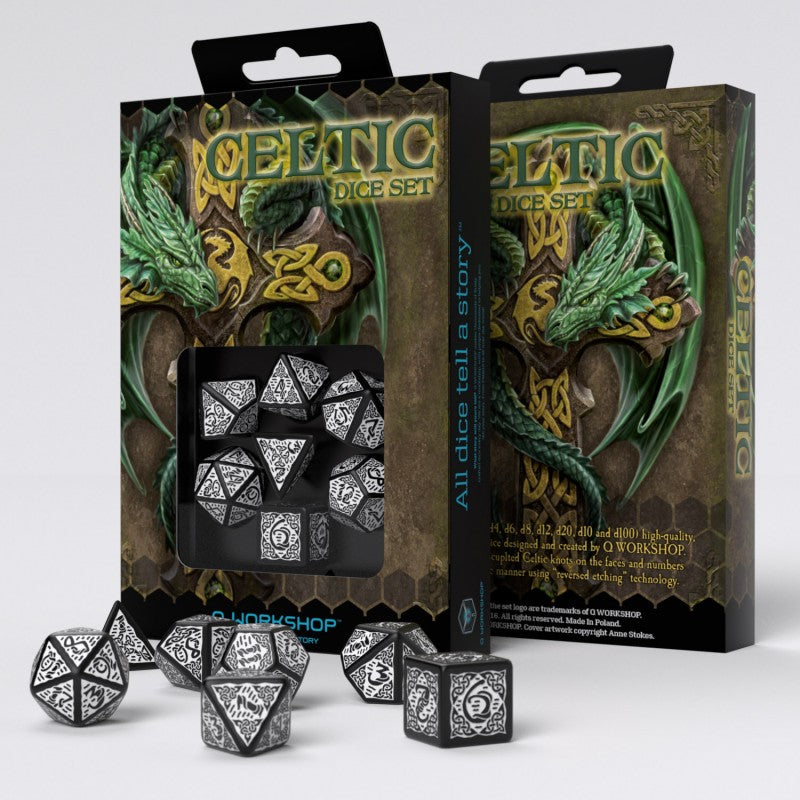 Celtic 3D Revised Black & White Dice Set (7) QWS SCER05