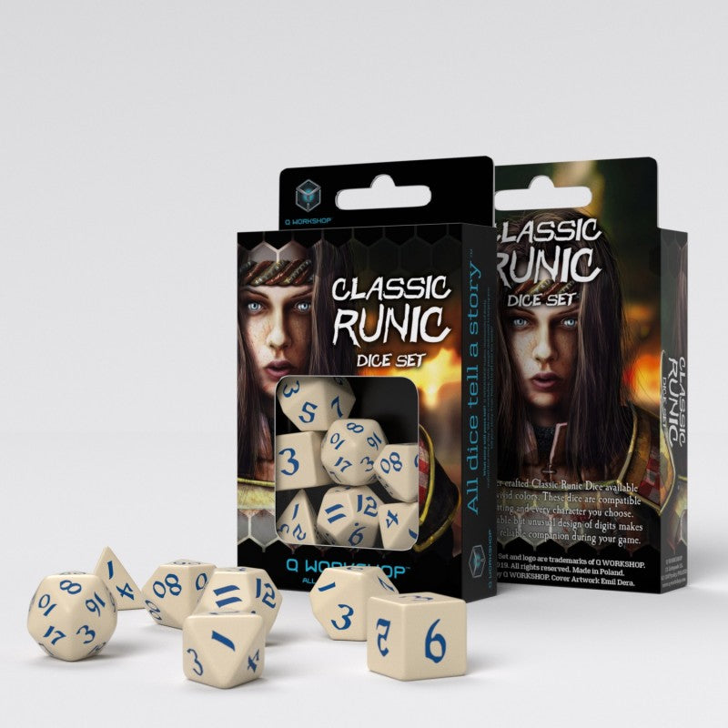 Classic Runic Beige & blue Dice Set (7) QWS SCLR1Z