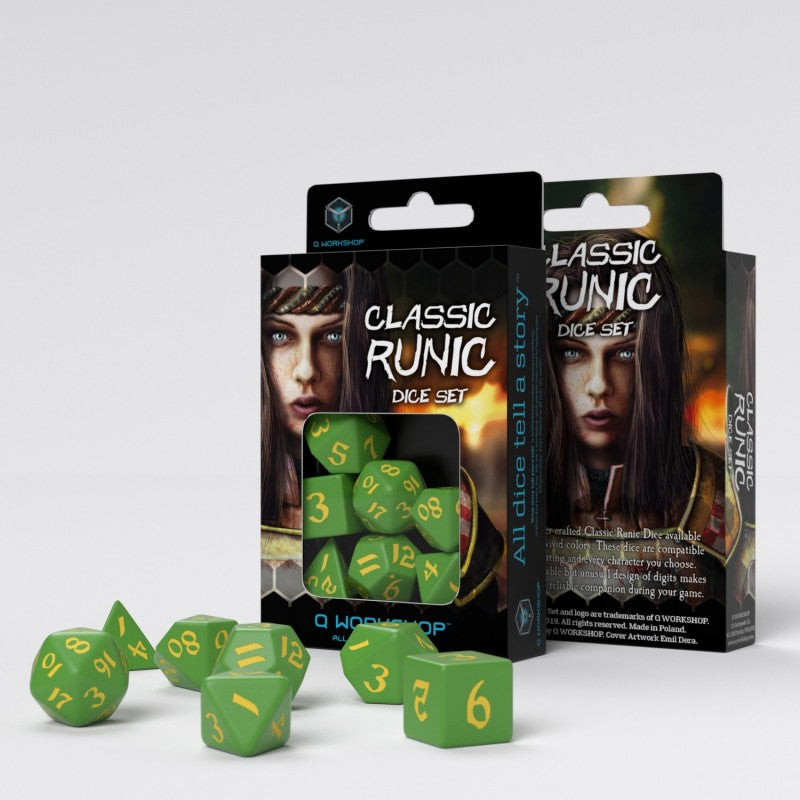 Classic Runic Green & Yellow Dice Set QWS SCLR2F