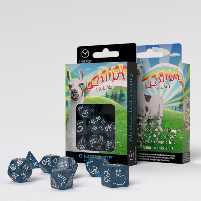 Shimmering Llama Dice Set (Glittering Dark Blue & White) QWS SLLA3F