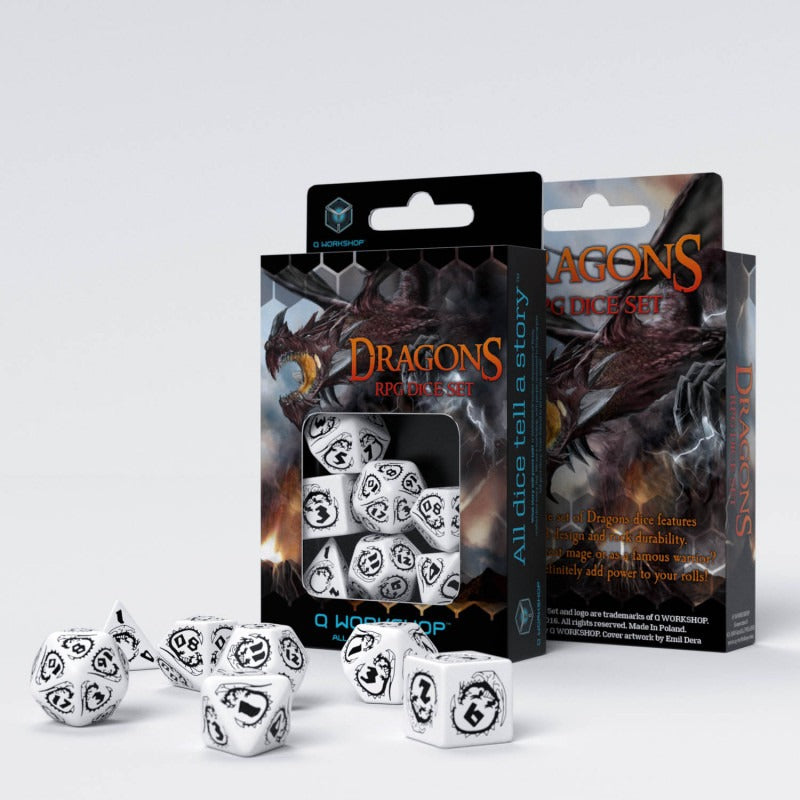 Dragons White & Black Dice Set (7) QWS SDRA02