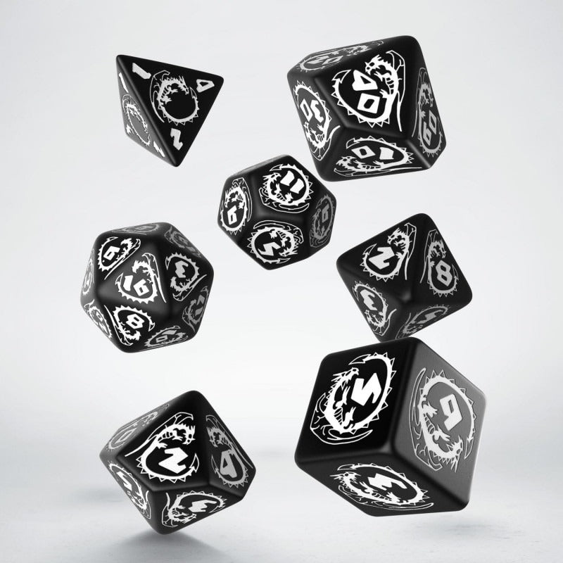 Dragons Black & White Dice Set (7) QWS SDRA05