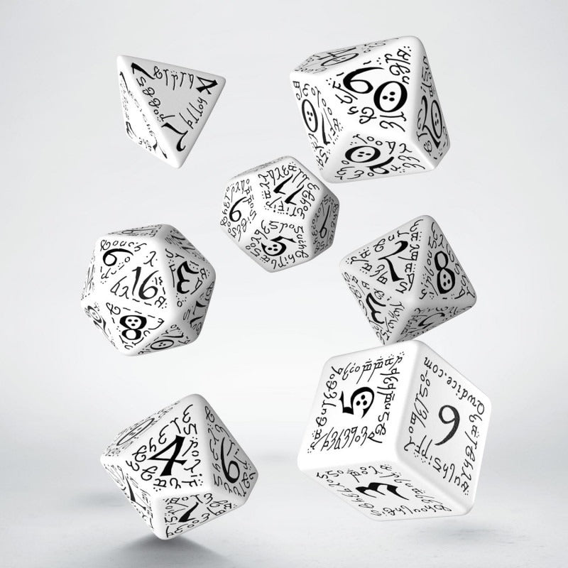 Elvish White & Black Dice Set (7)  QWS SELV02