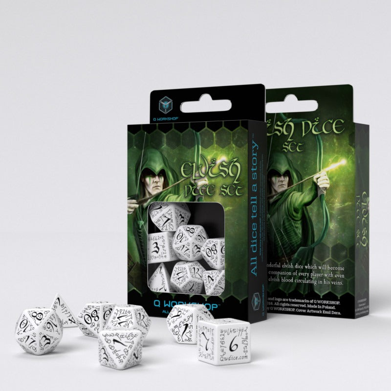 Elvish White & Black Dice Set (7)  QWS SELV02