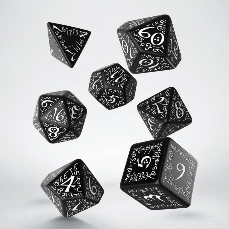 Elvish Black & White Dice Set (7)  QWS SELV05