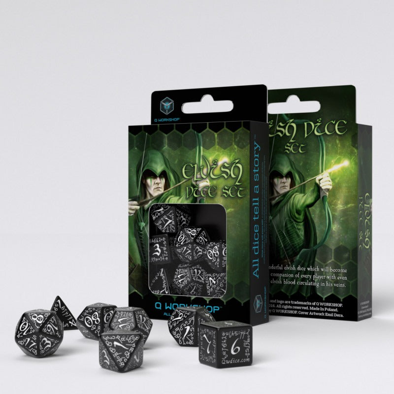 Elvish Black & White Dice Set (7)  QWS SELV05