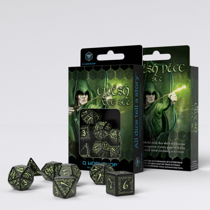 Elvish Black & Glow-in-the-Dark Dice Set (7) QWS SELV19