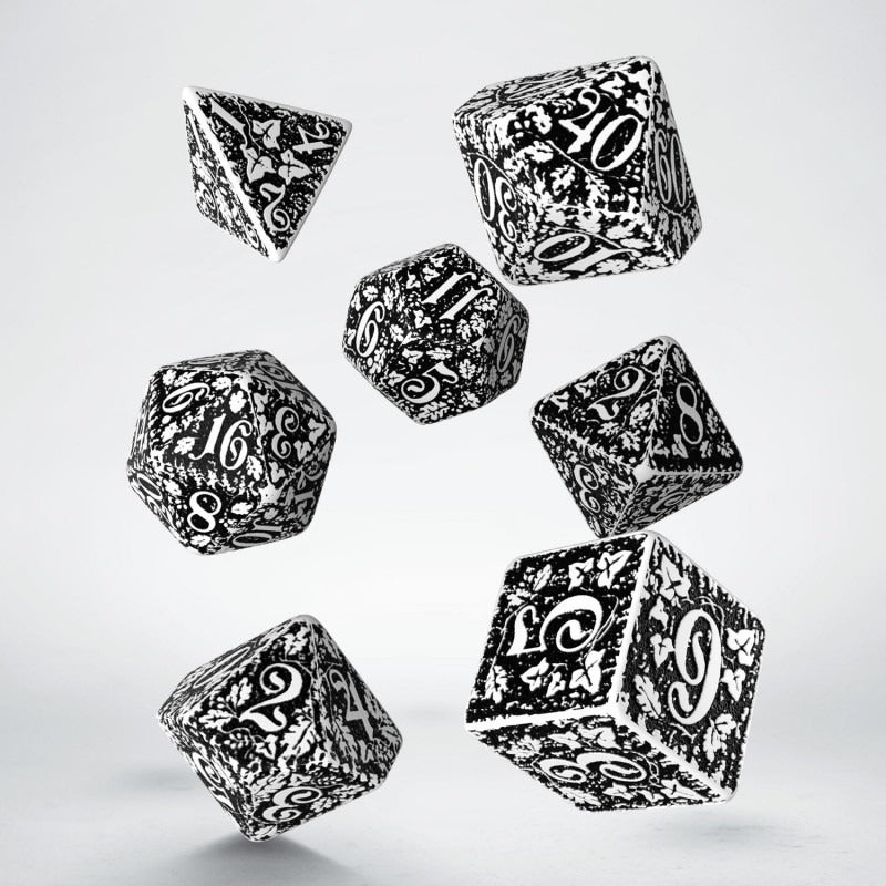 Forest 3D White & Black Dice Set (7) QWS SFOR02