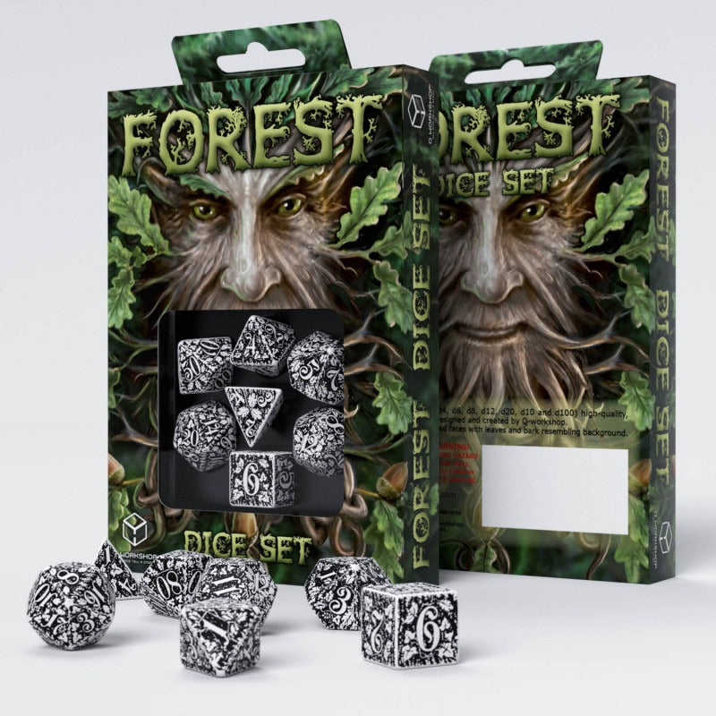 Forest 3D White & Black Dice Set (7) QWS SFOR02