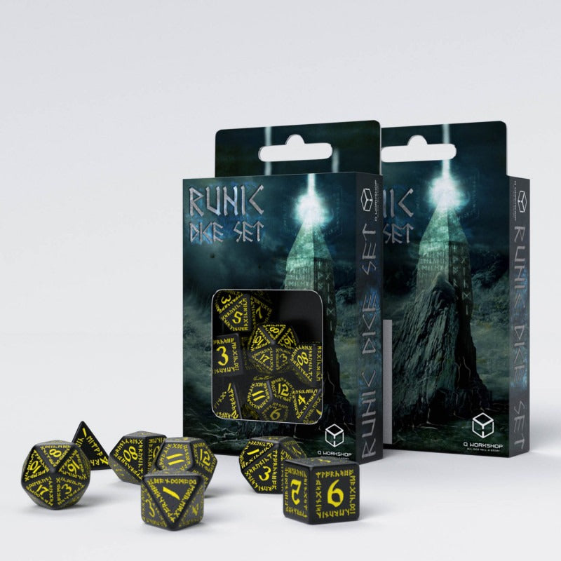 Runic Black & Yellow Dice Set (7) QWS SRUN07