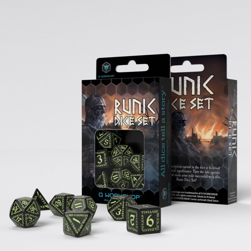 Runic Black & Glow-in-the-Dark Dice Set (7) QWS SRUN19