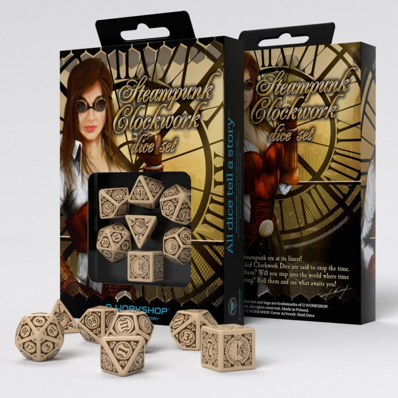 Steampunk Clockwork Beige & Brown Dice Set (7) QWS SSTC74