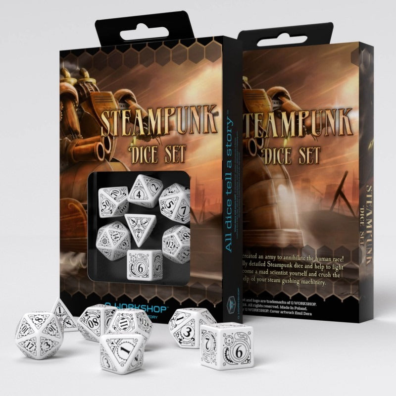 Steampunk White & Black Dice Set (7) QWS SSTE02