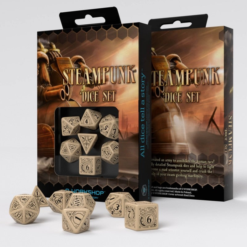 Steampunk Beige & Black Dice Set (7) QWS SSTE18