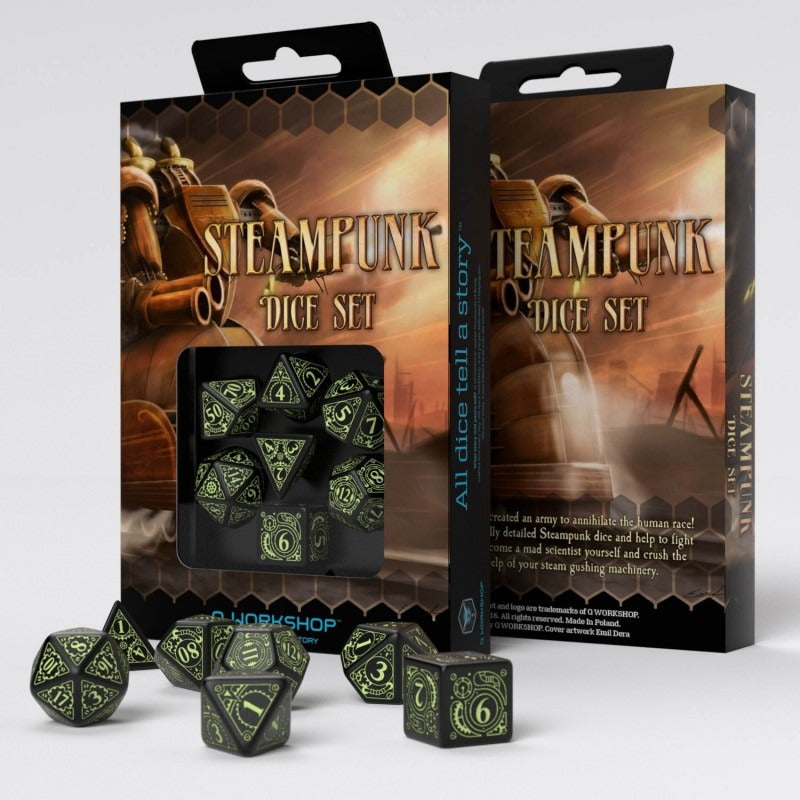 Steampunk Black & Glow-in-the-Dark Dice Set (7) QWS SSTE19