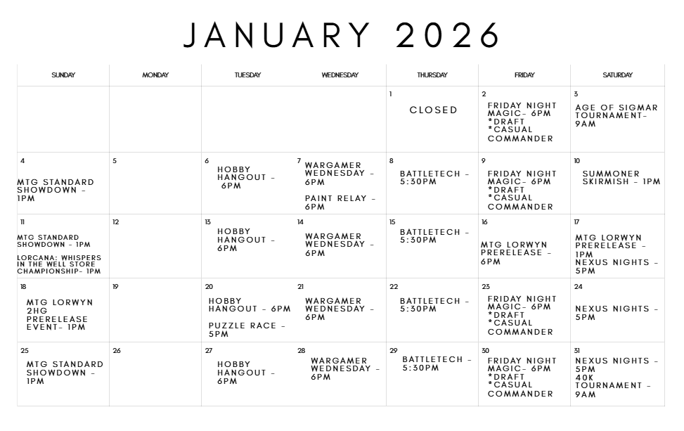 January Spotlight Events at The Hidden Lair