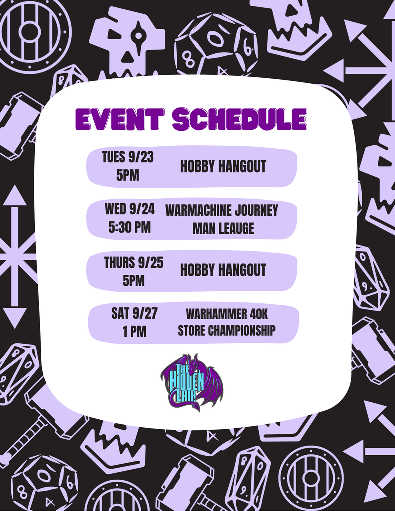 Weekly Events at The Hidden Lair: September 23 – 27