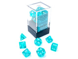 Teal / White: Translucent Mini-Polyhedral Dice Set (7's) CHX 20385