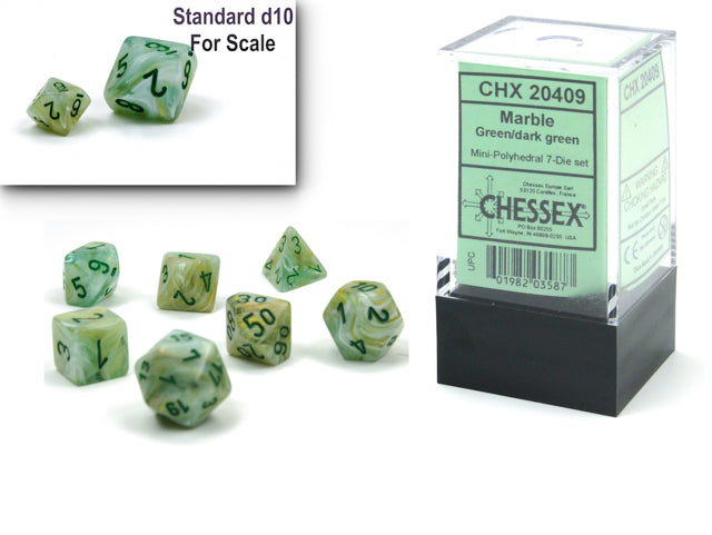 Green / Dark Green: Marble Mini-Polyhedral Dice Set (7's) CHX 20409