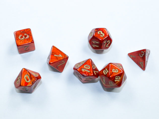 Scarlet / Gold: Scarab Mini-Polyhedral Dice Set (7's) CHX 20414