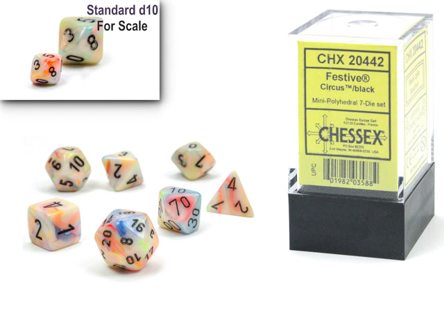 Circus / Black: Festive Mini-Polyhedral Dice Set (7's) CHX 20442