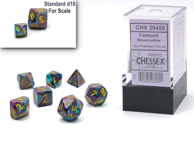 Mosaic / Yellow: Festive Mini-Polyhedral Dice Set (7's) CHX 20450