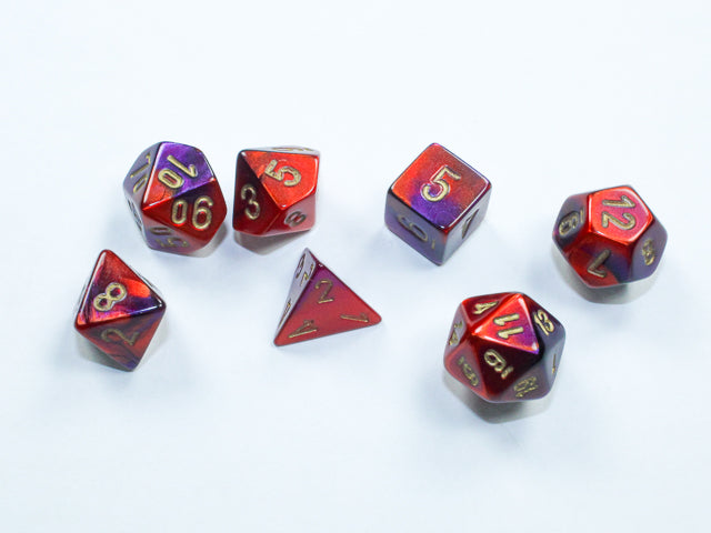 Purple-Red / Gold: Gemini Mini-Polyhedral Dice Set (7's) CHX 20626