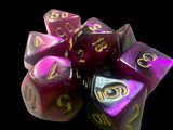 Black-Purple / Gold: Gemini Mini-Polyhedral Dice Set (7's) CHX 20640