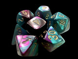 Purple-Teal / Gold: Gemini Mini-Polyhedral Dice Set (7's) CHX 20649