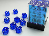 Blue / White: Translucent 36d6 12mm Dice Block CHX 23806