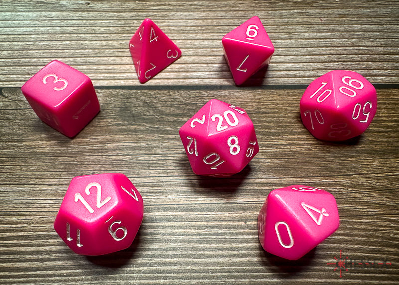 Pink / White: Opaque Polyhedral Dice Set (7's) CHX 25444