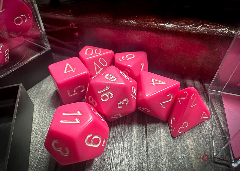 Pink / White: Opaque Polyhedral Dice Set (7's) CHX 25444